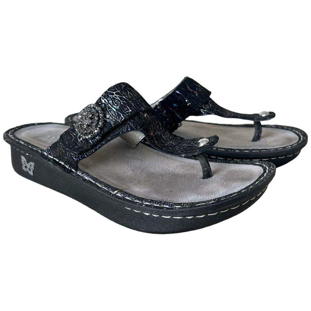 Alegria Carina Women Comfort Leather Sandals Sz EU 41 US 8.5/9 Rhinestones Black